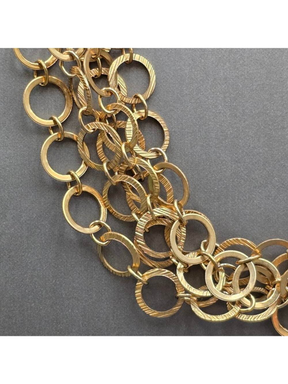 Vintage Multi Strand Circle Link Necklace 18" Heavy Gold Tone Statement Piece - Picture 6 of 12